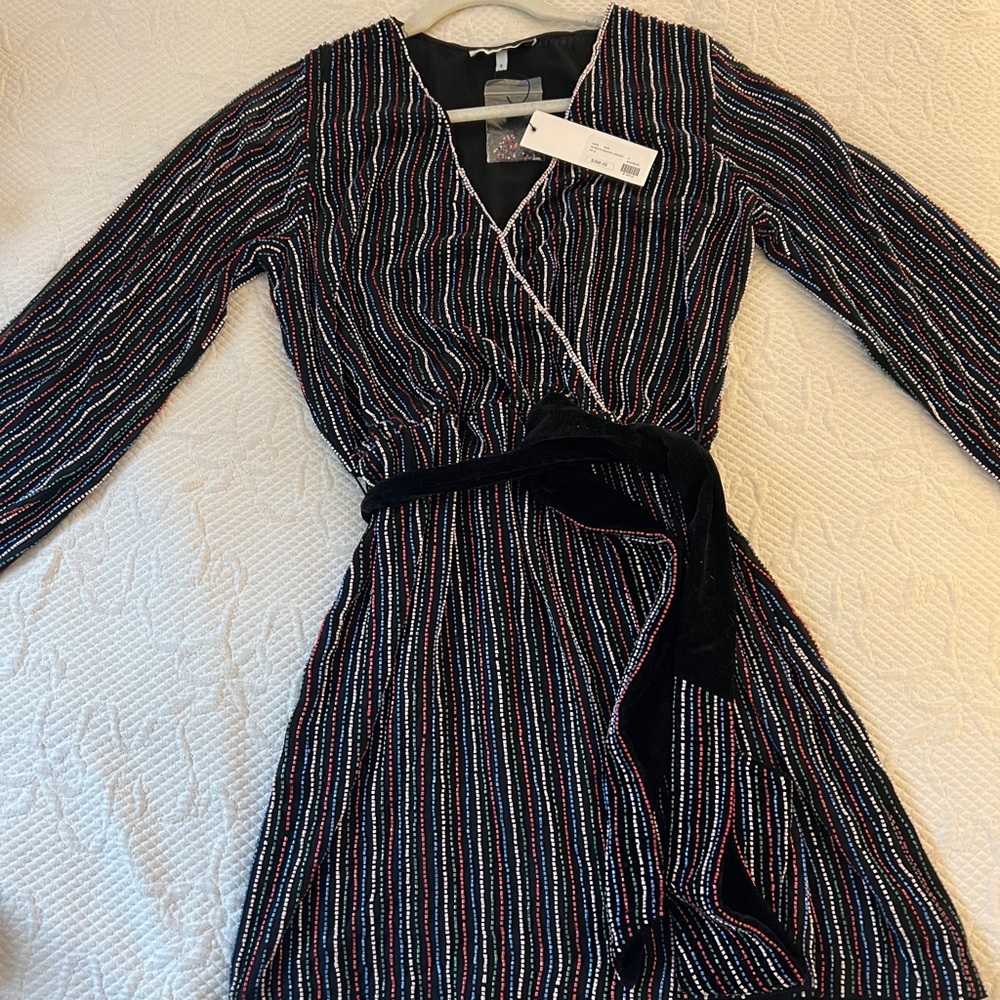 NWT Karina Grimaldi Garda Beaded Wrap Dress with Belt
